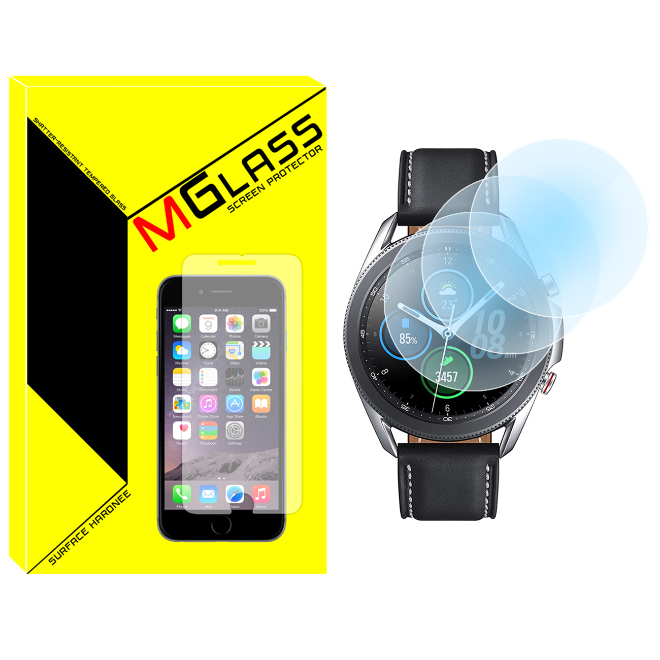 محافظ صفحه نمایش شیشه‌ای ام‌گلس مدل Glass-MG مناسب برای ساعت هوشمند سامسونگ Galaxy Watch 3 41mm بسته سه عددی