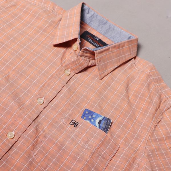 پیراهن آستین کوتاه مردانه مدل نخی چهارخونه کد 6364 رنگ نارنجی