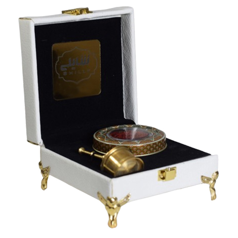 جعبه زعفران کادویی چرمی شایلی - 2 گرم همراه با هاون