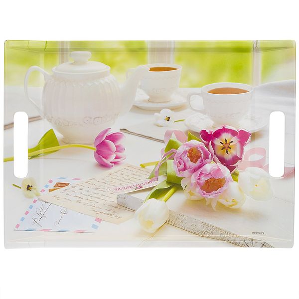 سینی باریکو مدل Tea And Tulips سایز 27x38 سانتی متر