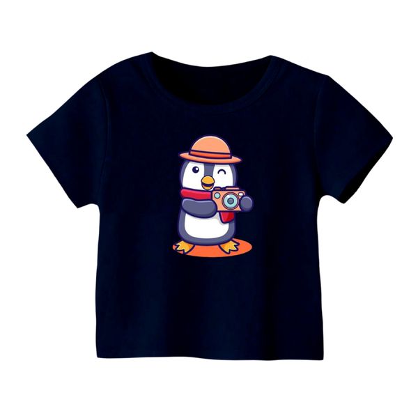 تی شرت آستین کوتاه بچگانه مدل پنگوئن کد ۲ رنگ سورمه ای