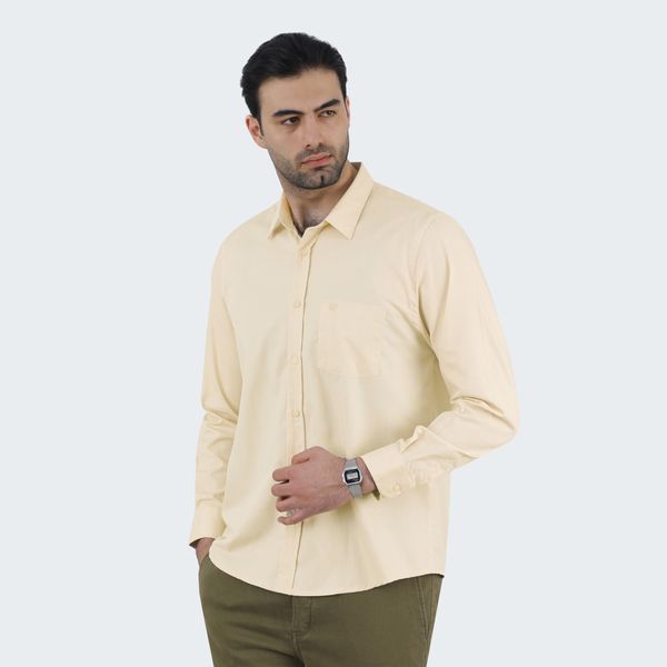 پیراهن آستین بلند مردانه پاتن جامه مدل تترون 102821020289122 رنگ کرم