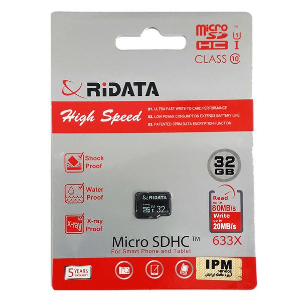 کارت حافظه micro sd hc ری دیتا مدل 633x کلاس 10 استاندارد TUSDH16GBU1 سرعت 80mb  ظرفیت 32 گیگابایت