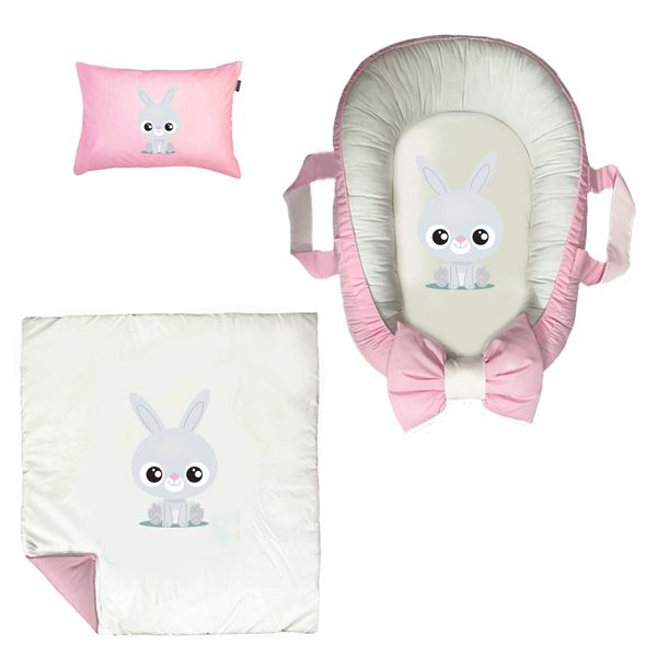سرویس خواب سه تکه نوزاد مدل گارد محافظ دار طرح خرگوش چشمی کد 054