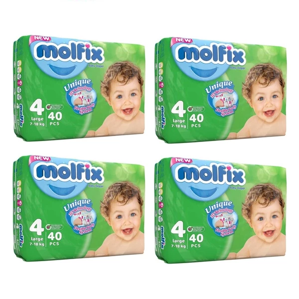 پوشک بچه مولفیکس مدل یونیک سایز 4 بسته 40 عددی مجموعه 4 عددی