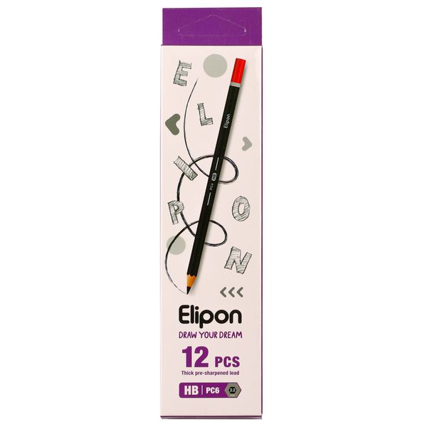 مداد مشکی الیپون مدل کلاسیک شش گوش کد 8110001 بسته 12 عددی