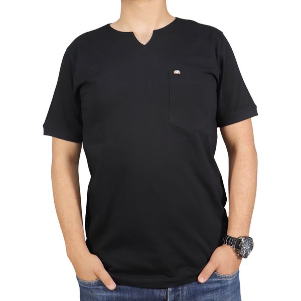 تی شرت آستین کوتاه مردانه مدل یقه کوبایی پنبه کد 23082 رنگ مشکی