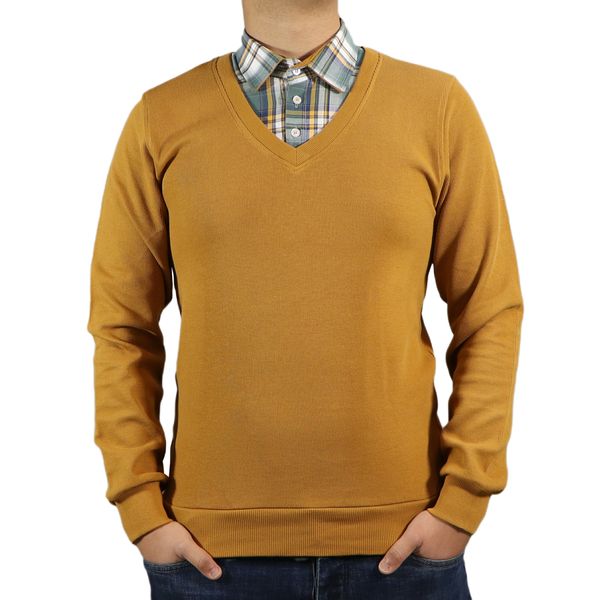 پلیور مردانه مدل یقه پیراهنی کد 38062 رنگ خردلی تیره