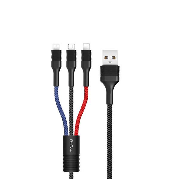 کابل تبدیل USB به USB-C / microUSB / لایتنینگ پرووان مدل PCC280 طول 1 متر