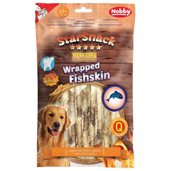 تشویقی سگ نوبی مدل starsnack wrapped fishskin وزن 70 گرم