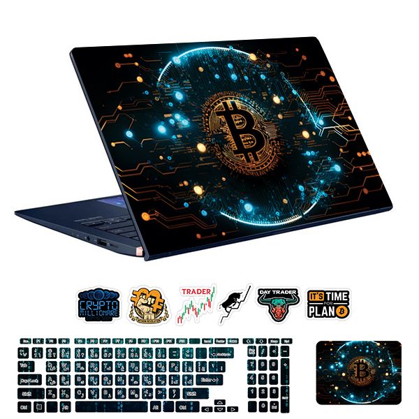 استیکر لپ تاپ توییجین و موییجین طرح Bitcoin کد 38 مناسب برای لپ تاپ 15.6 اینچ به همراه برچسب حروف فارسی کیبورد