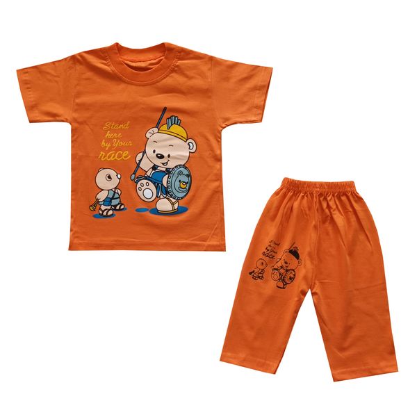 ست تی شرت و شلوارک پسرانه مدل پسر جنگجو کد S-ora رنگ نارنجی