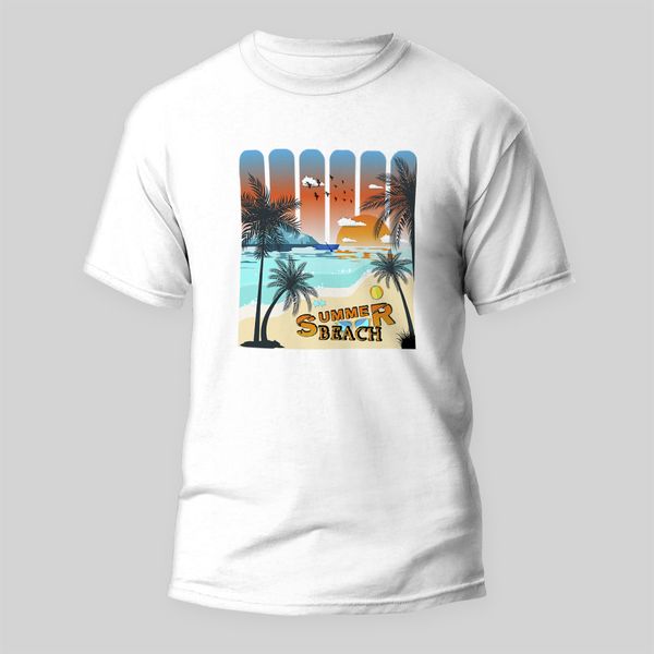 تی شرت آستین کوتاه مردانه مدل Summer Beach کد M11 رنگ سفید