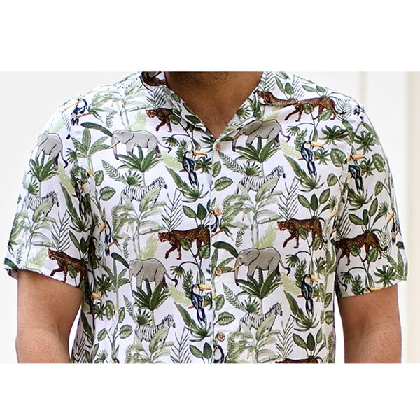 پیراهن آستین کوتاه مردانه مدل هاوایی کد 1017-131