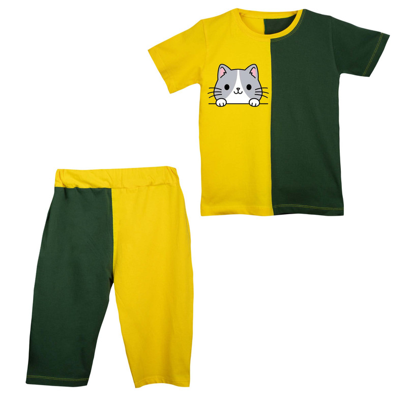 ست تی شرت و شلوارک بچگانه مدل گربه کد 1