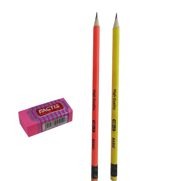 مداد مشکی کد pen-2 بسته 2 عددی به همراه پاک کن