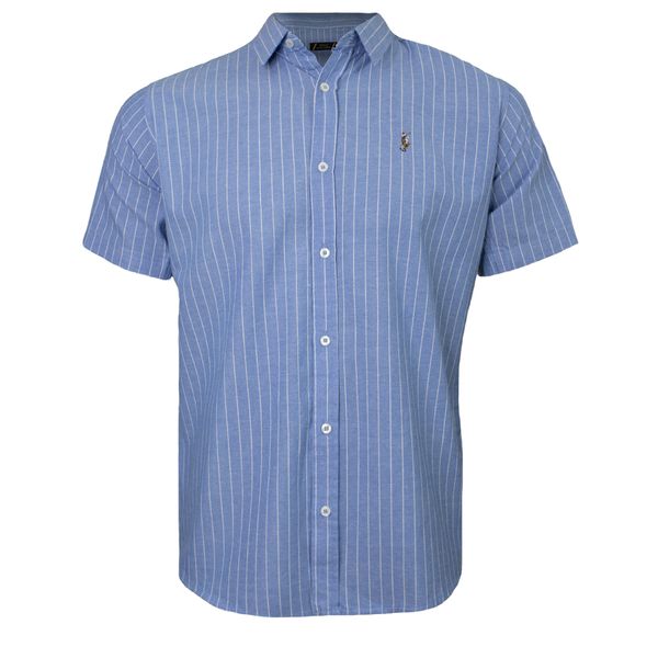 پیراهن آستین کوتاه مردانه مدل پارچه راه راه رنگ آبی