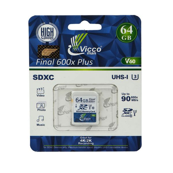 کارت حافظه SDHC ویکومن مدل Extra 600X کلاس 10استاندارد UHS-I سرعت 90MB/S U3 4Kظرفیت 64 گیگابایت
