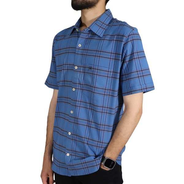 پیراهن آستین کوتاه مردانه مدل چهارخونه کد 6384 رنگ آبی نفتی
