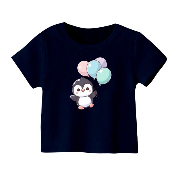 تی شرت آستین کوتاه بچگانه مدل پنگوئن کد ۲۰ رنگ سورمه ای