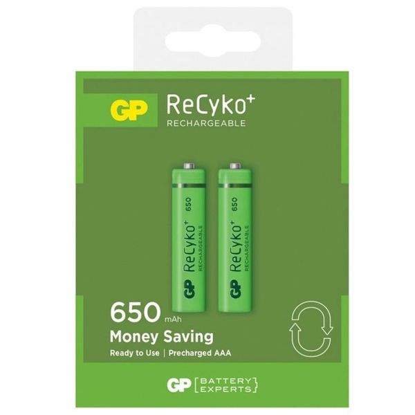 باتری نیم قلمی قابل شارژ جی پی مدل ReCyko Plus 650 AAA  بسته دو عددی