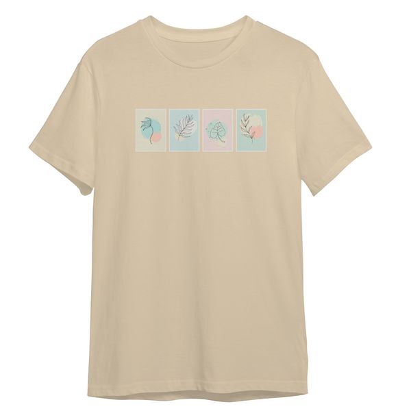 تی شرت آستین کوتاه زنانه مدل گل مینیمال کد 0791 رنگ کرم
