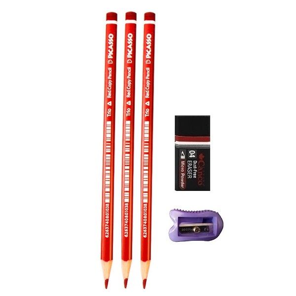 مداد قرمز پیکاسو مدل بیکران 121 به همراه تراش و پاکن مجموعه 5 عددی 