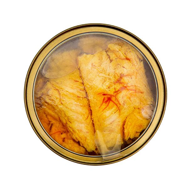 کنسرو ماهی قزل آلا زعفرانی درب شفاف تاپسی-240 گرم