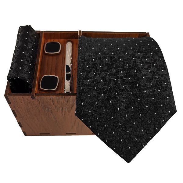 ست کراوات و دستمال جیب و دکمه سردست و گیره کراوات مردانه مدل 582