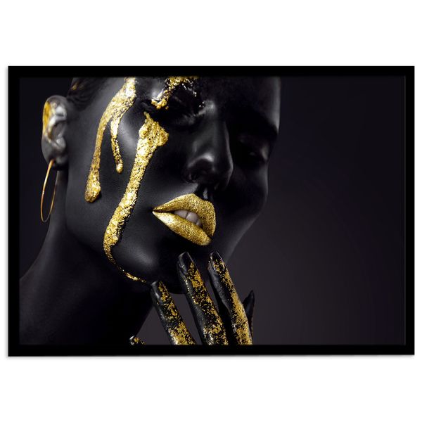 تابلو بکلیت طرح چهره هنری زن طلایی مشکی مدل B-s2319