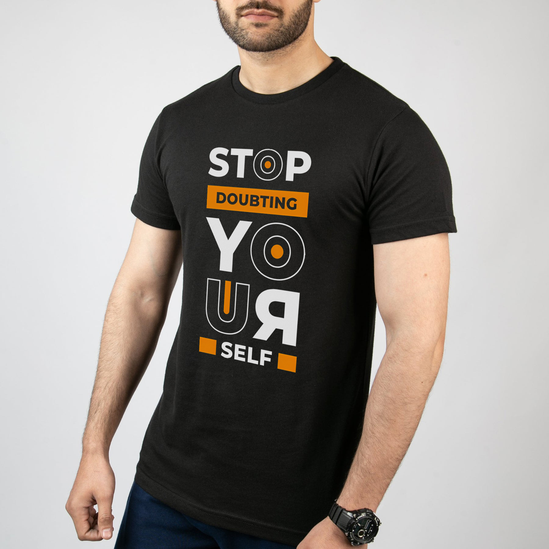 تی شرت آستین کوتاه مردانه مدل نوشته Stop doubting yourself کد T008