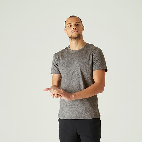تی شرت ورزشی مردانه  دکتلون مدل Fitness100 رنگ خاکستری
