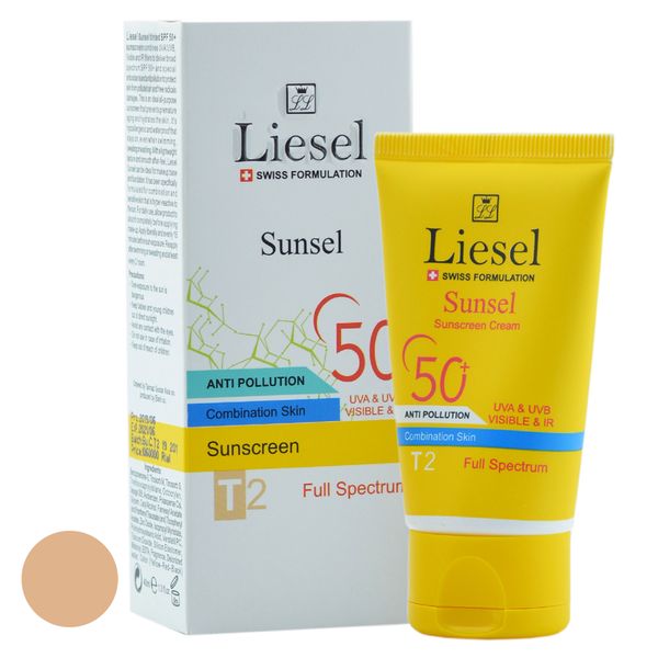 کرم ضد آفتاب رنگی لایسل SPF50 مدل 445 T2 Sunsel مناسب پوست های مختلط حجم 40 میلی لیتر