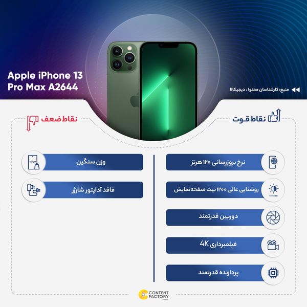 گوشی موبایل اپل مدل iPhone 13 Pro Max A2644 دو سیم‌ کارت ظرفیت 128 گیگابایت و رم 6 گیگابایت - نات اکتیو