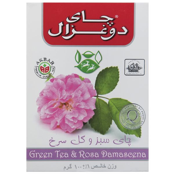 چای سبز دو غزال با طعم گل رز بسته 100 گرمی