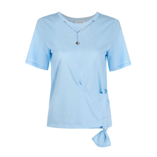 تی شرت آستین کوتاه زنانه جین وست مدل گردنبنددار کد 1551301 رنگ آبی