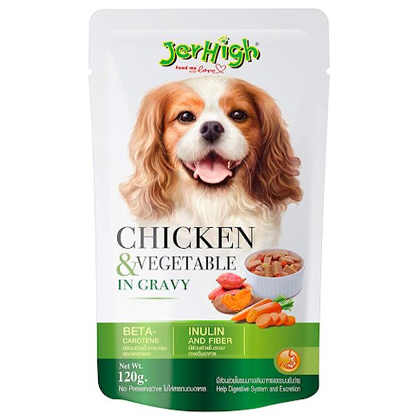 غذای پوچ سگ جرهای مدل Chicken &amp; Vegetable In Gravy وزن 120 گرم