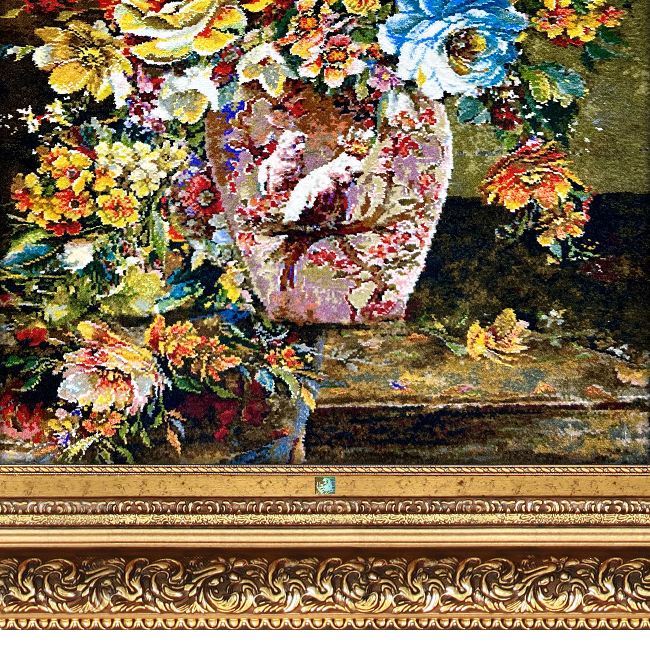 تابلو فرش دستباف فرش میرنظامی مدل گل و گلدان و پرنده کد 1726