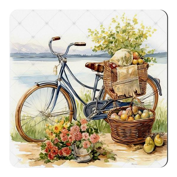 مگنت صباطرح مدل نقاشی دوچرخه کنار رودخانه و سبد میوه کد M725