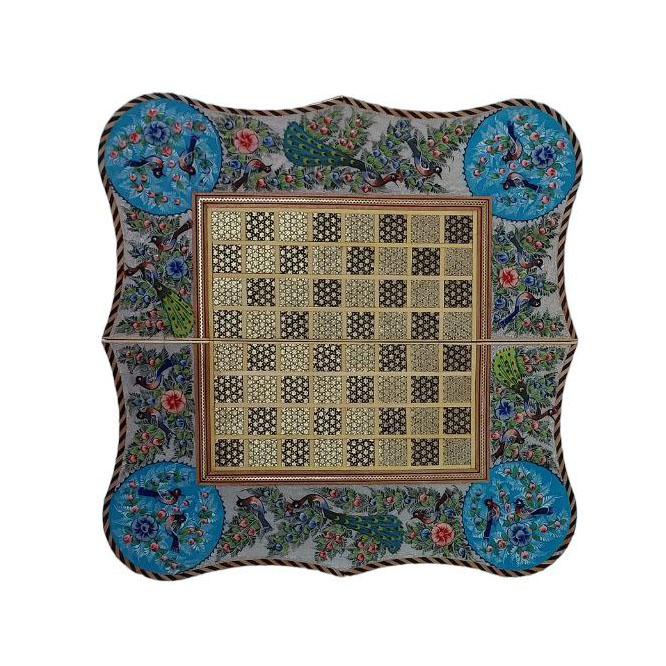 صفحه شطرنج خاتم کاری مدل دالبر طرح گل و مرغ کد 211