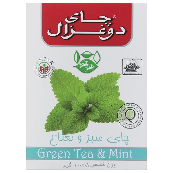 چای سبز دو غزال با طعم نعناع بسته 100 گرمی