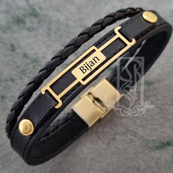 دستبند طلا 18 عیار مردانه لیردا مدل اسم بیژن