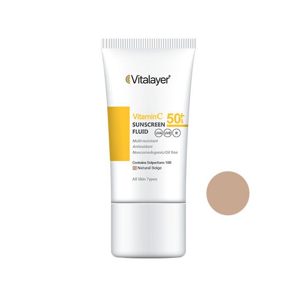 فلوئید ضدآفتاب رنگی ویتالیر SPF 50 مدل Vitamin C مناسب انواع پوست حجم 50 میلی لیتر