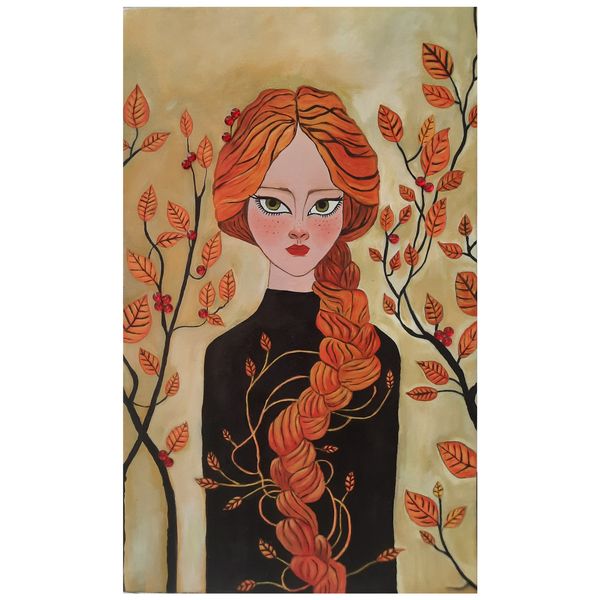 تابلو نقاشی رنگ روغن طرح دختر پاییز کد 123