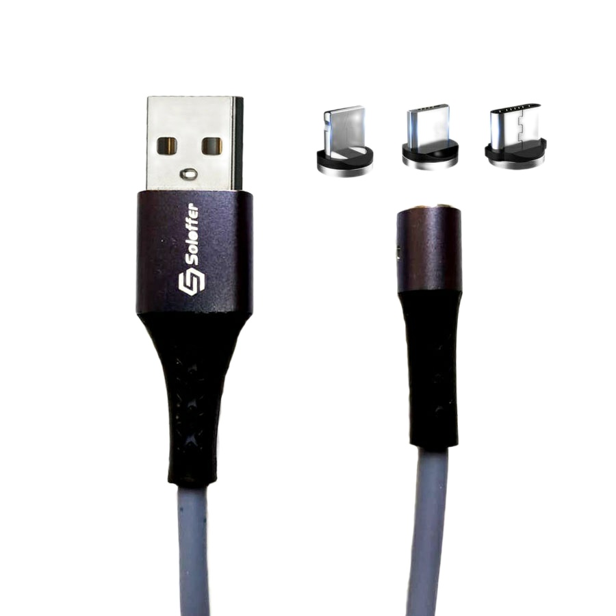کابل تبدیل مغناطیسی USB به microUSB/ لایتنینگ /USB-C سولوفر مدل CC36 طول 1 متر