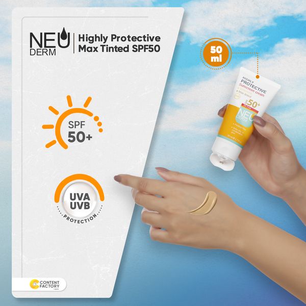 کرم ضد آفتاب رنگی نئودرم مدل Highly Protective Max Tinted SPF50 مناسب پوست های مختلط حجم 50 میلی لیتر