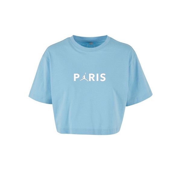 کراپ‌ تی‌شرت آستین کوتاه زنانه مدل C3 طرح پاریس رنگ آبی روشن