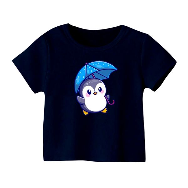 تی شرت آستین کوتاه بچگانه مدل پنگوئن کد ۵ رنگ سورمه ای