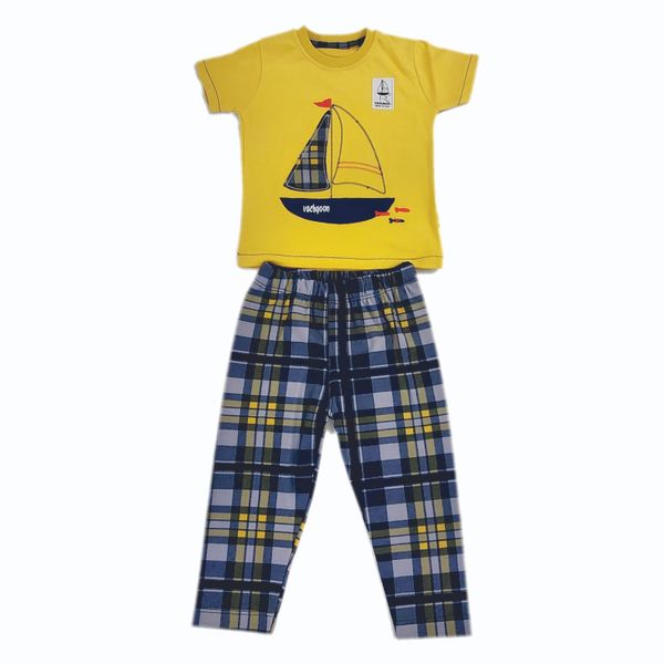 ست تی شرت و شلوار پسرانه وچیون مدل قایق رنگ زرد 