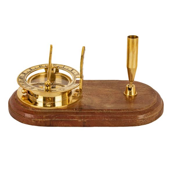 قلمدان رومیزی مدل  قطبنما و ساعت خورشیدی با استند چوبی دست ساز ساخت هندوستان کد 8384